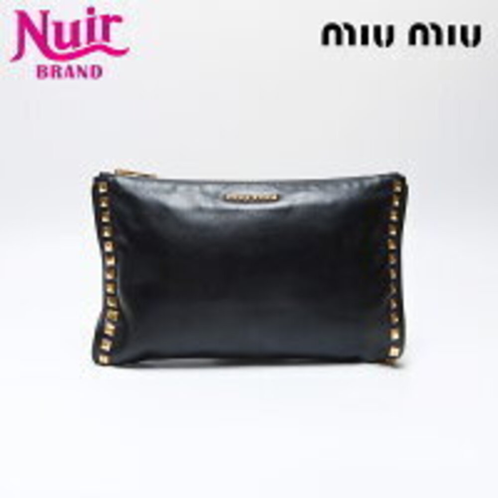 Miu Miu Studded Leather Clutch Bag Black